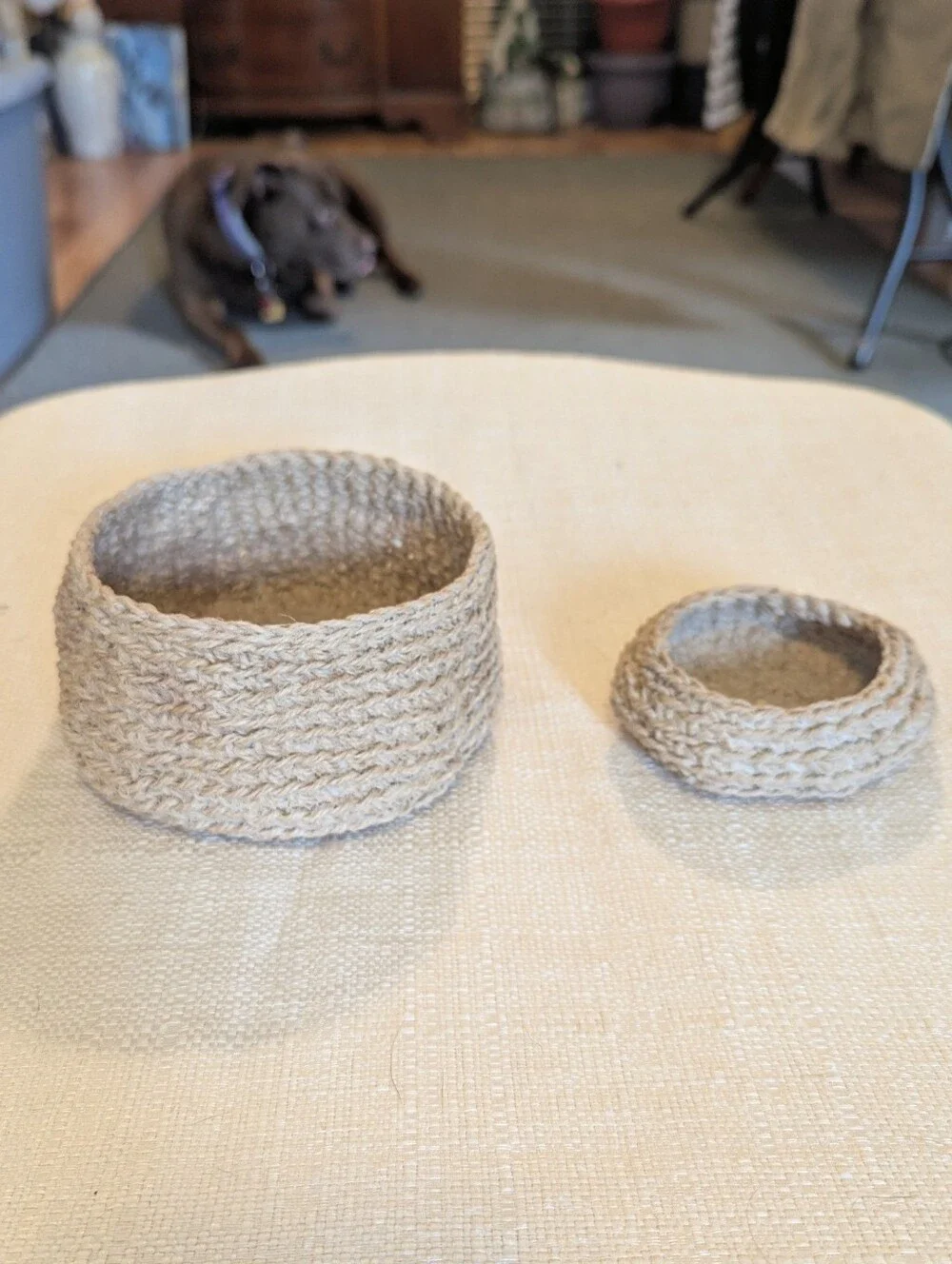 Crocheted Natural Honey Jute Crochet Small Storage Bowls